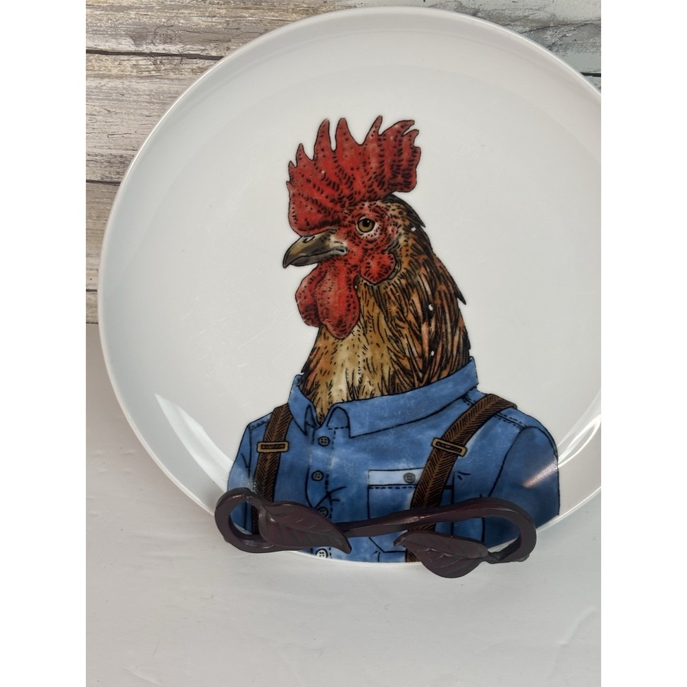 West Elm Rachel Kozlowski Dapper Animal Plate Rooster Salad Appetizer 8.75" - Picture 2 of 5
